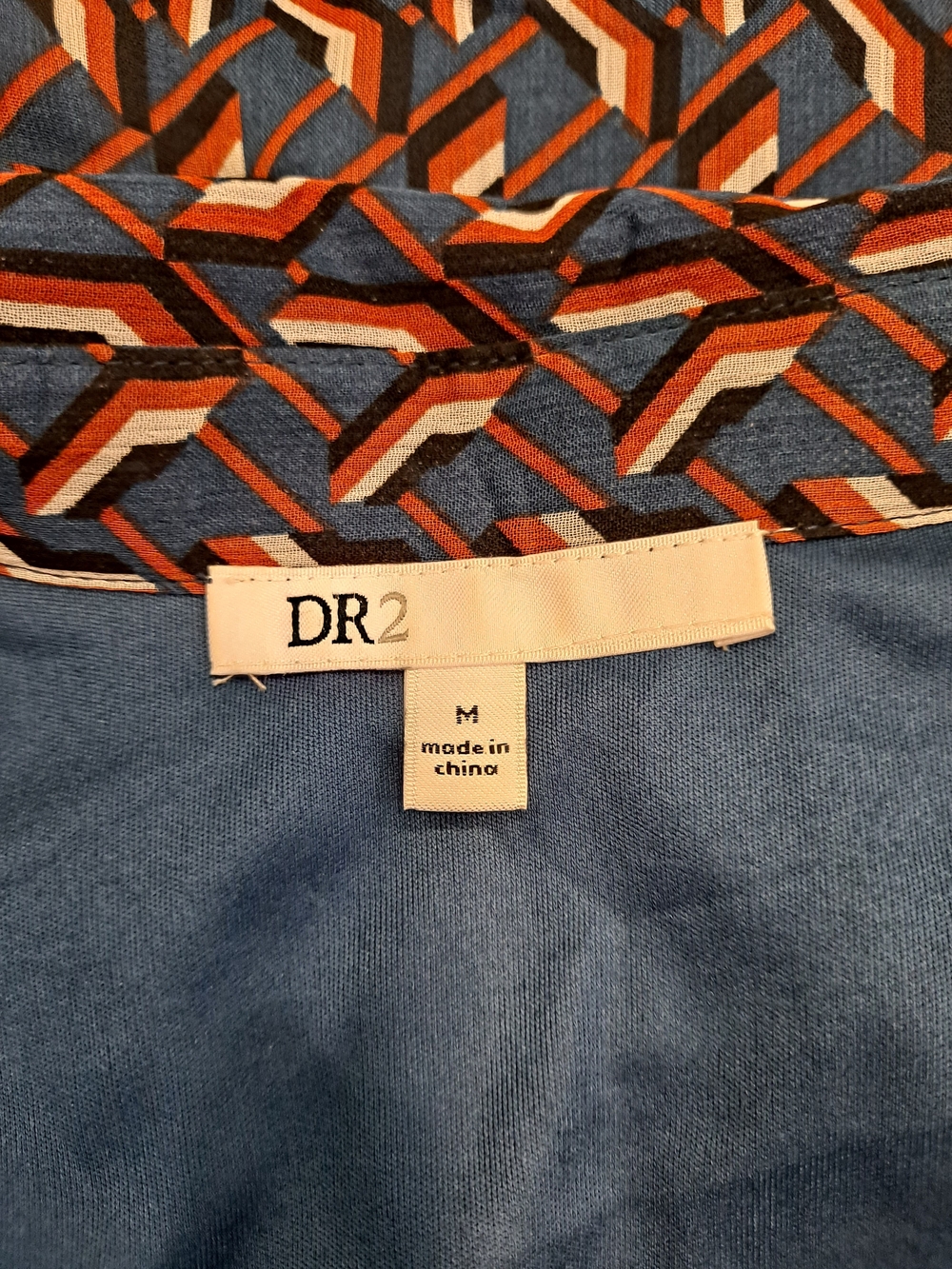 DR2 Navy Black White Orange Geometric Printed Midi Shirt Dress Tie Waist Lined - Picture 11 of 12